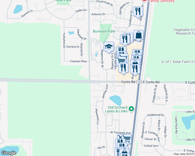 map of restaurants, bars, coffee shops, grocery stores, and more near 406 Curtis Road in Savoy