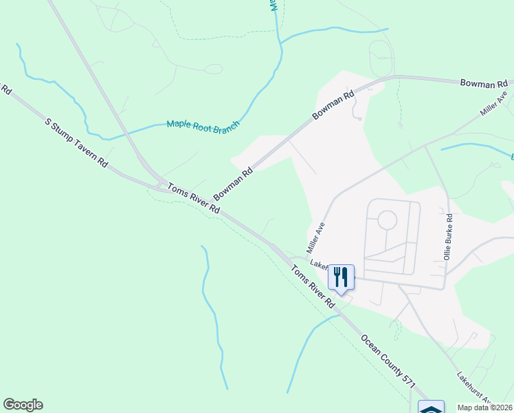 map of restaurants, bars, coffee shops, grocery stores, and more near 641 Toms River Road in Jackson Township