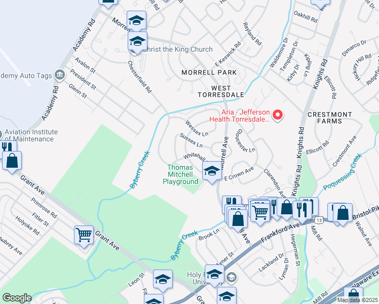 map of restaurants, bars, coffee shops, grocery stores, and more near 3615 West Crown Avenue in Philadelphia