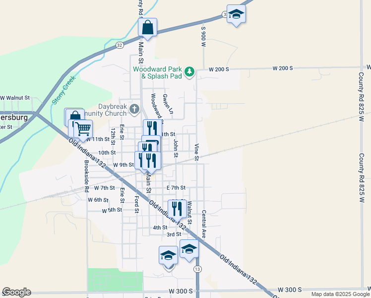 map of restaurants, bars, coffee shops, grocery stores, and more near 1005 Walnut Street in Lapel
