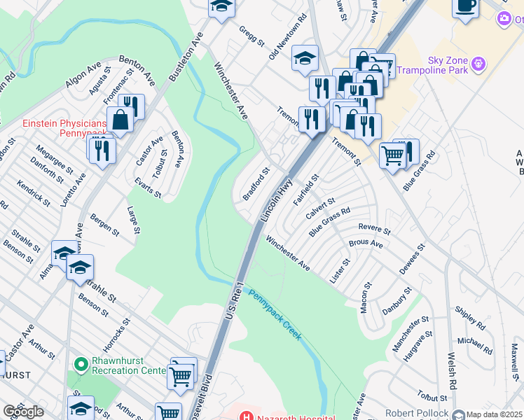 map of restaurants, bars, coffee shops, grocery stores, and more near 8816 East Roosevelt Boulevard in Philadelphia
