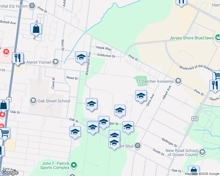 map of restaurants, bars, coffee shops, grocery stores, and more near 190 Coles Way in Lakewood