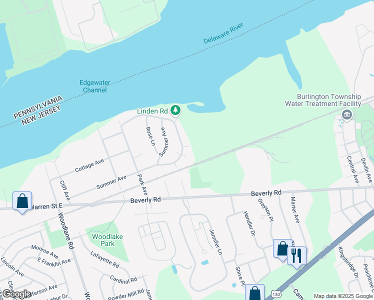 map of restaurants, bars, coffee shops, grocery stores, and more near 55 Linden Road in Burlington