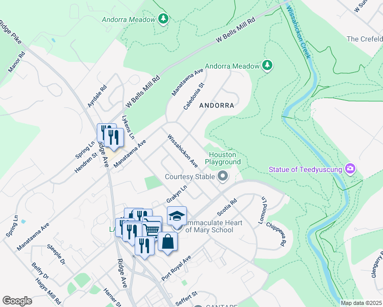 map of restaurants, bars, coffee shops, grocery stores, and more near 8719 Wissahickon Avenue in Philadelphia