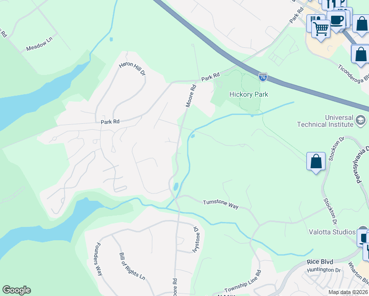 map of restaurants, bars, coffee shops, grocery stores, and more near 261 Moore Road in Downingtown