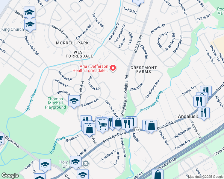 map of restaurants, bars, coffee shops, grocery stores, and more near 3673 North Hereford Lane in Philadelphia