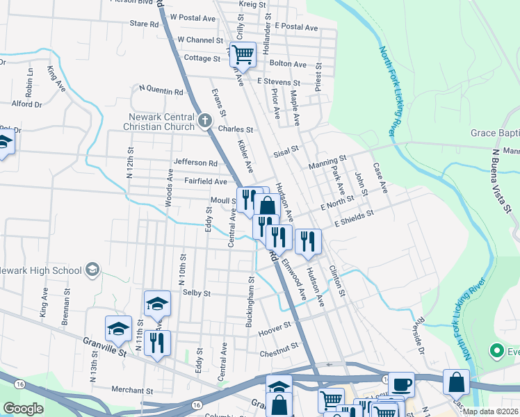 map of restaurants, bars, coffee shops, grocery stores, and more near 438 Mount Vernon Road in Newark