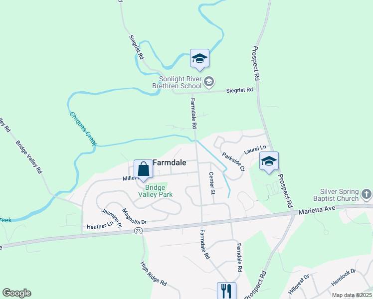 map of restaurants, bars, coffee shops, grocery stores, and more near 935 Mary Street in Mount Joy