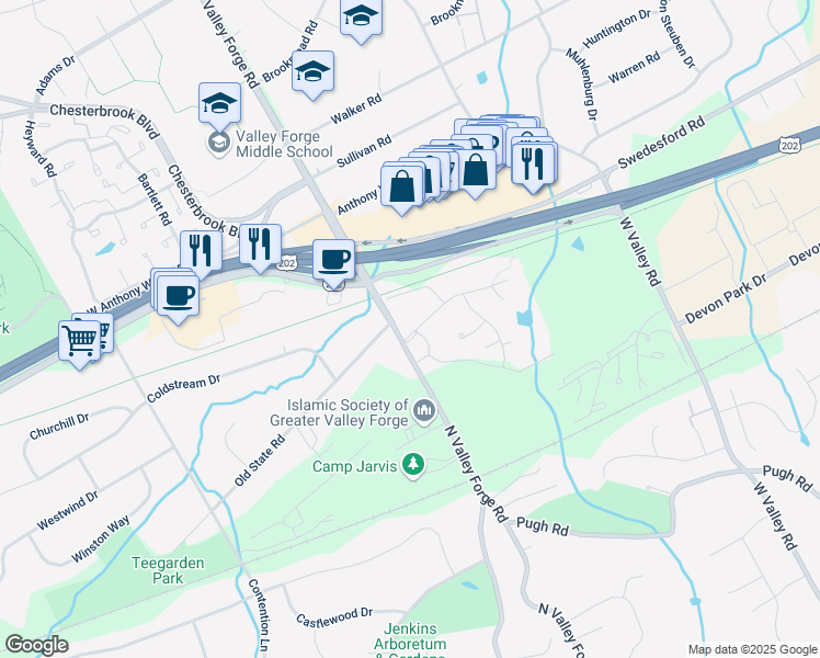 map of restaurants, bars, coffee shops, grocery stores, and more near 42 Old Forge Crossing in Devon
