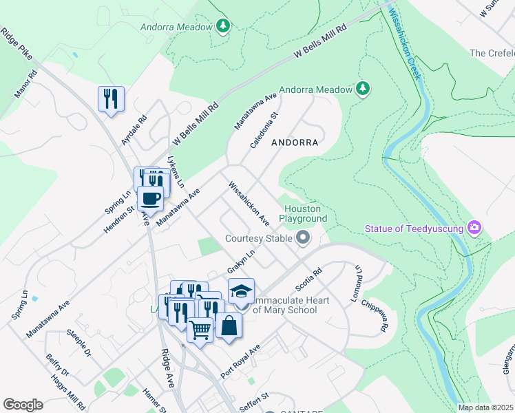 map of restaurants, bars, coffee shops, grocery stores, and more near 8719 Wissahickon Avenue in Philadelphia
