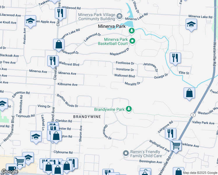 map of restaurants, bars, coffee shops, grocery stores, and more near 4861 Victory Court in Columbus