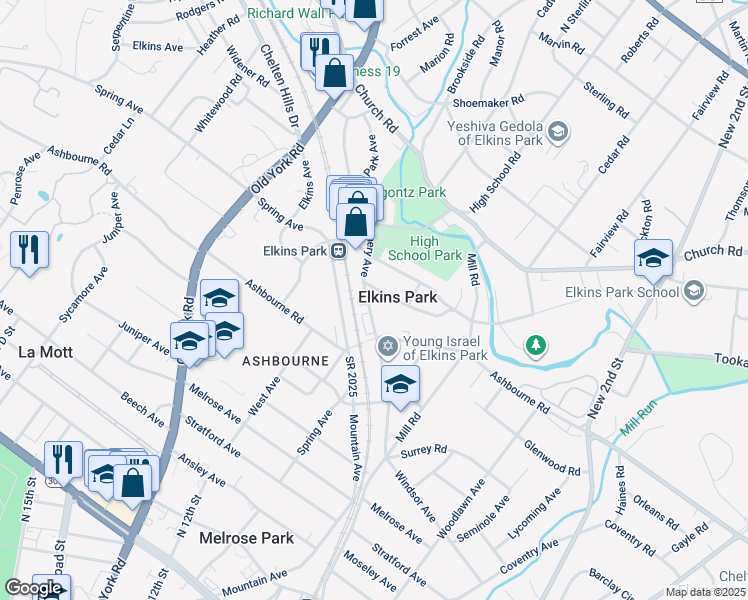 map of restaurants, bars, coffee shops, grocery stores, and more near 7823 Montgomery Avenue in Elkins Park