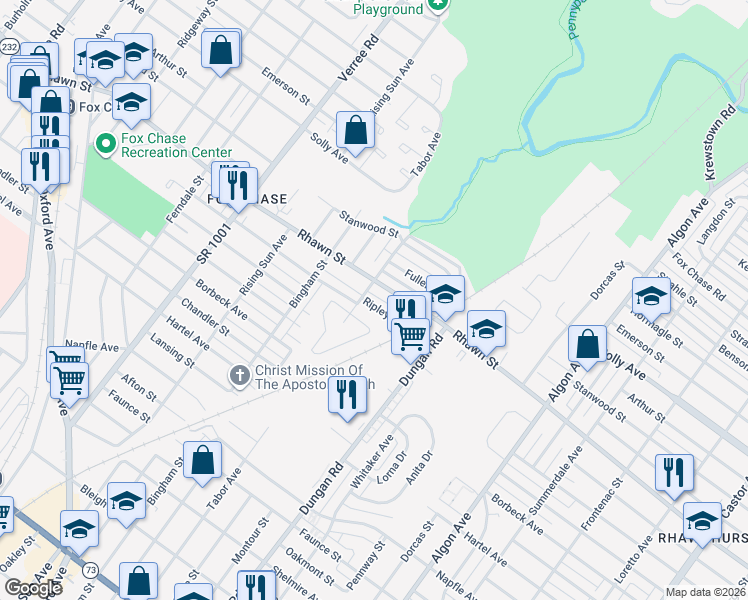 map of restaurants, bars, coffee shops, grocery stores, and more near 1207 Ripley Street in Philadelphia