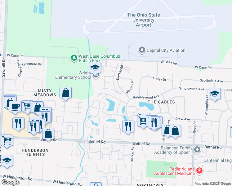 map of restaurants, bars, coffee shops, grocery stores, and more near 2211 Teardrop Avenue in Columbus
