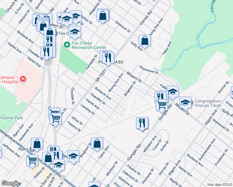 map of restaurants, bars, coffee shops, grocery stores, and more near 1111 Griffith Street in Philadelphia