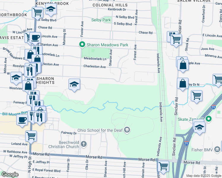 map of restaurants, bars, coffee shops, grocery stores, and more near 387 East Kanawha Avenue in Columbus