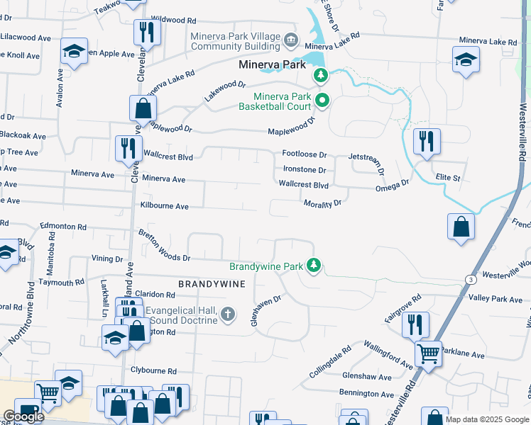 map of restaurants, bars, coffee shops, grocery stores, and more near 4861 Victory Court in Columbus