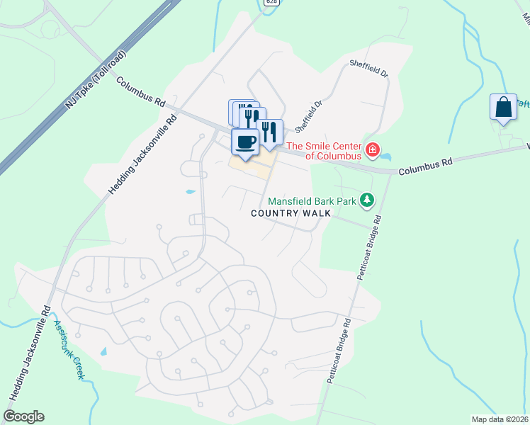 map of restaurants, bars, coffee shops, grocery stores, and more near 19 Fieldcrest Drive in Mansfield
