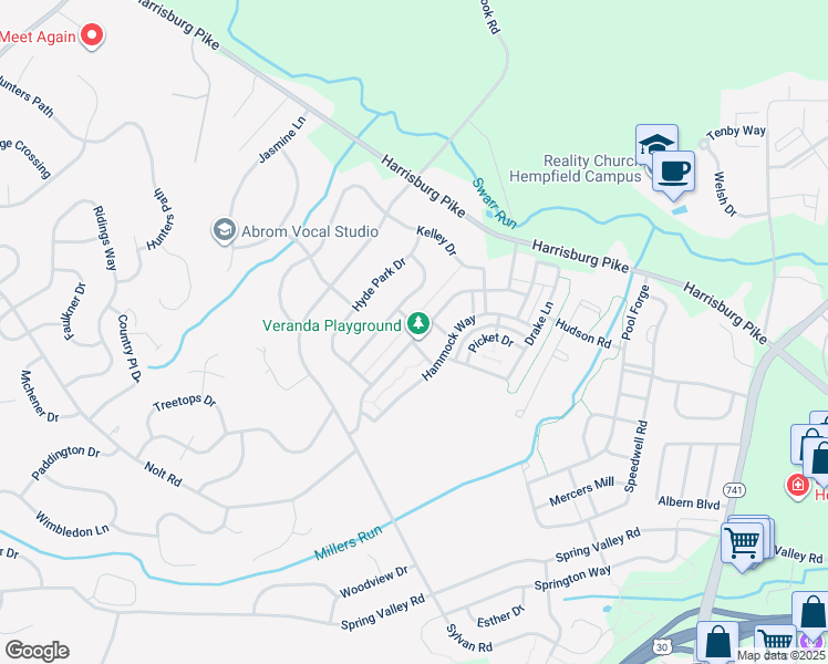 map of restaurants, bars, coffee shops, grocery stores, and more near 1326 Banner Drive in Lancaster