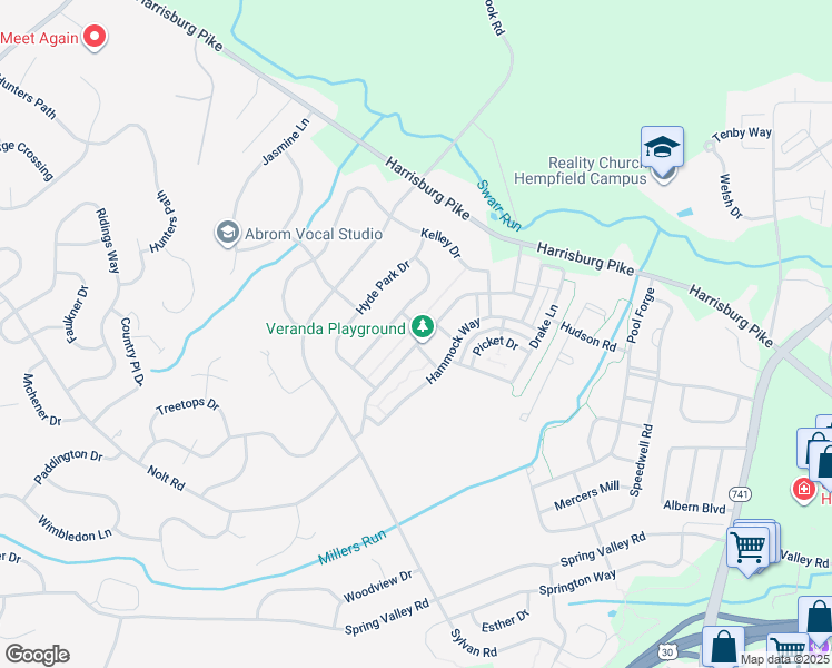 map of restaurants, bars, coffee shops, grocery stores, and more near 1326 Banner Drive in Lancaster