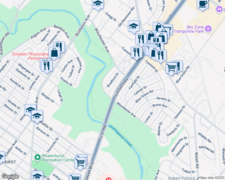 map of restaurants, bars, coffee shops, grocery stores, and more near 8812 East Roosevelt Boulevard in Philadelphia
