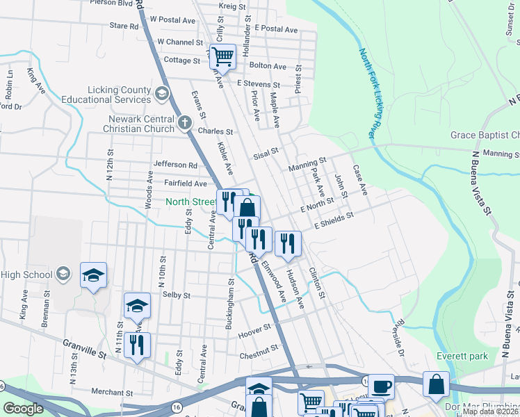 map of restaurants, bars, coffee shops, grocery stores, and more near 411 Hudson Avenue in Newark