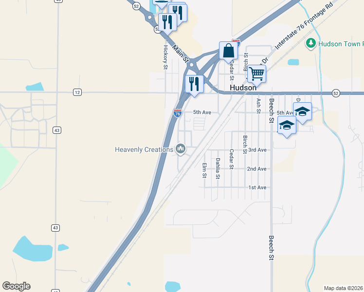 map of restaurants, bars, coffee shops, grocery stores, and more near 257 Grape Street in Hudson
