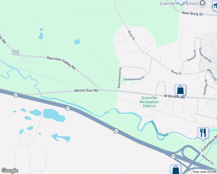 map of restaurants, bars, coffee shops, grocery stores, and more near 2350 West Broadway in Granville