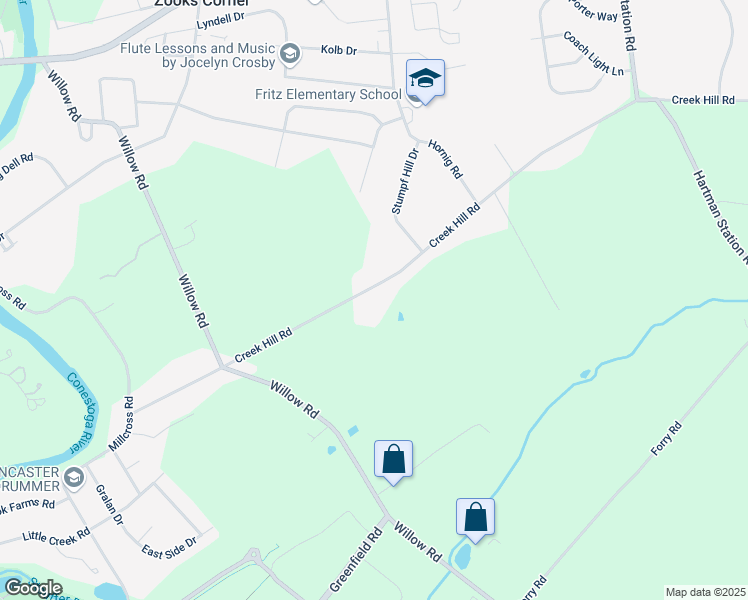 map of restaurants, bars, coffee shops, grocery stores, and more near 2066 Creek Hill Road in Lancaster
