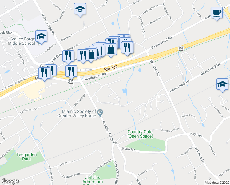 map of restaurants, bars, coffee shops, grocery stores, and more near 199 Old Forge Crossing in Chester