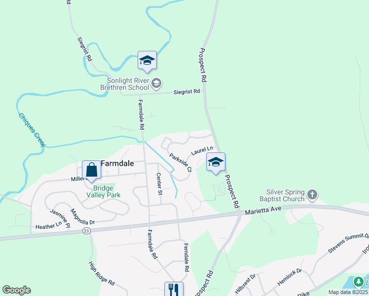 map of restaurants, bars, coffee shops, grocery stores, and more near 4002 Parkside Court in Mount Joy