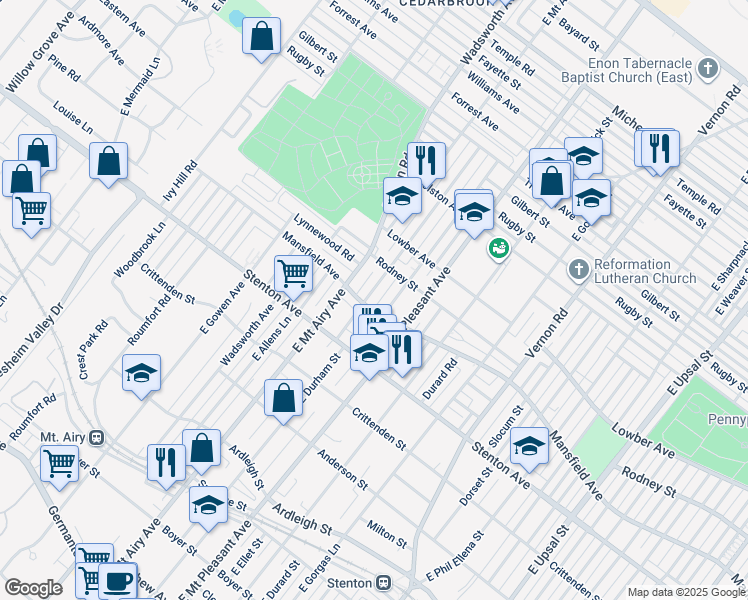 map of restaurants, bars, coffee shops, grocery stores, and more near 1004 East Sydney Street in Philadelphia