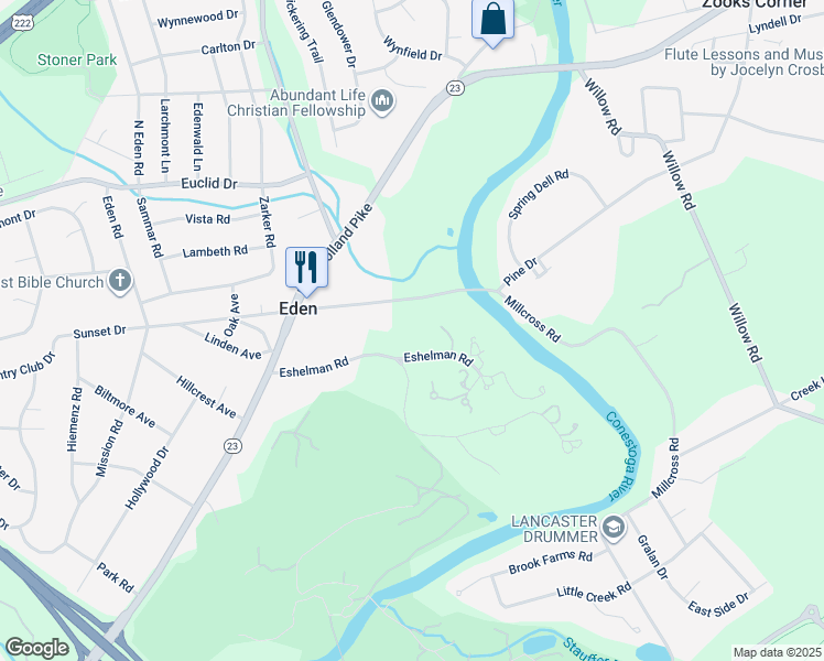 map of restaurants, bars, coffee shops, grocery stores, and more near 99 Eshelman Road in Lancaster