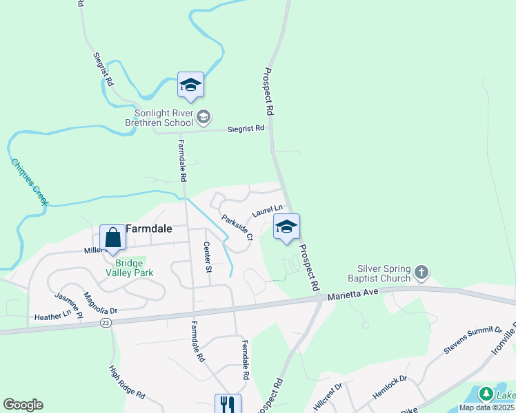 map of restaurants, bars, coffee shops, grocery stores, and more near 4073 Laurel Lane in Mount Joy