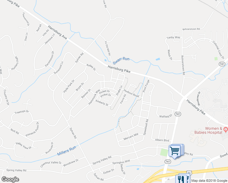 map of restaurants, bars, coffee shops, grocery stores, and more near 1451 Hammock Way in Lancaster