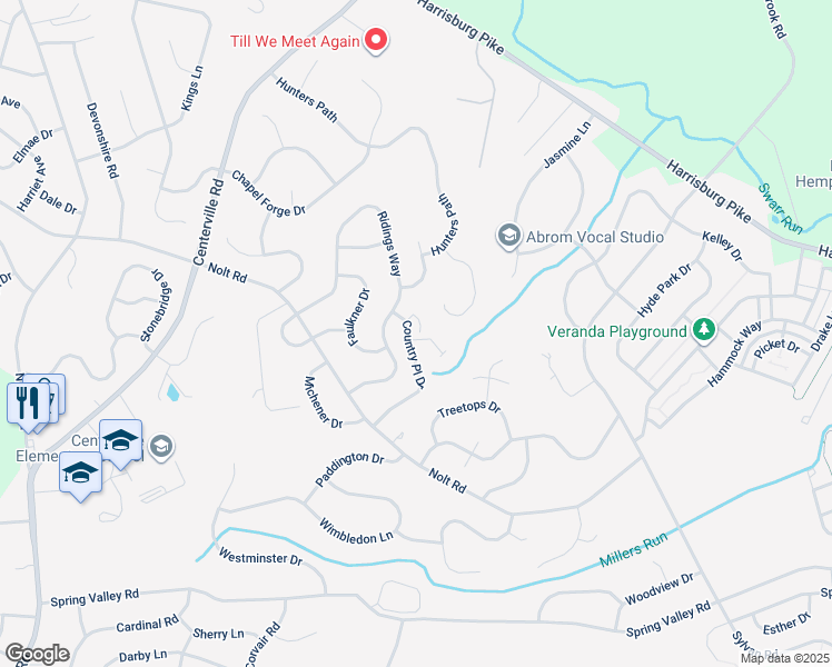 map of restaurants, bars, coffee shops, grocery stores, and more near 1001 Country Place Drive in Lancaster