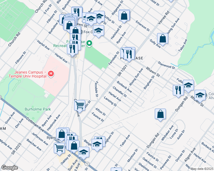 map of restaurants, bars, coffee shops, grocery stores, and more near 7808 Verree Road in Philadelphia