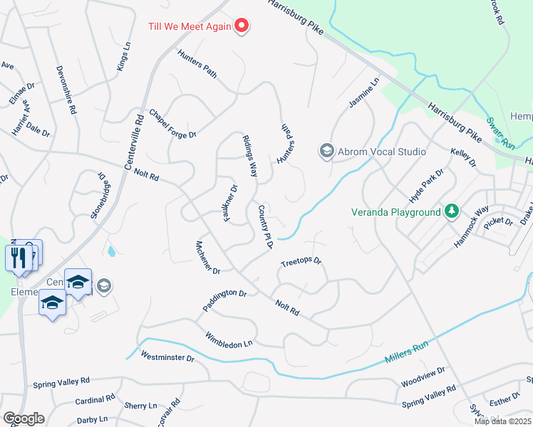 map of restaurants, bars, coffee shops, grocery stores, and more near 1001 Country Place Drive in Lancaster