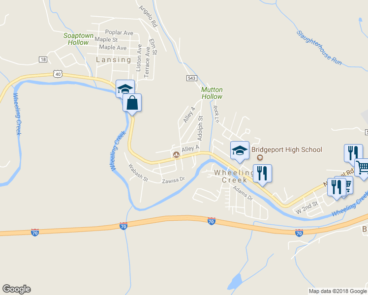 map of restaurants, bars, coffee shops, grocery stores, and more near 68181 Neola Avenue in Bridgeport