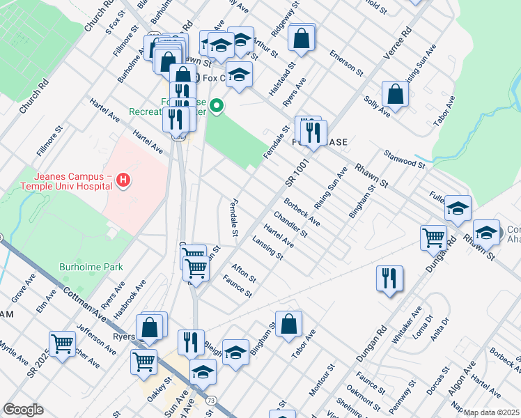 map of restaurants, bars, coffee shops, grocery stores, and more near 7808 Verree Road in Philadelphia