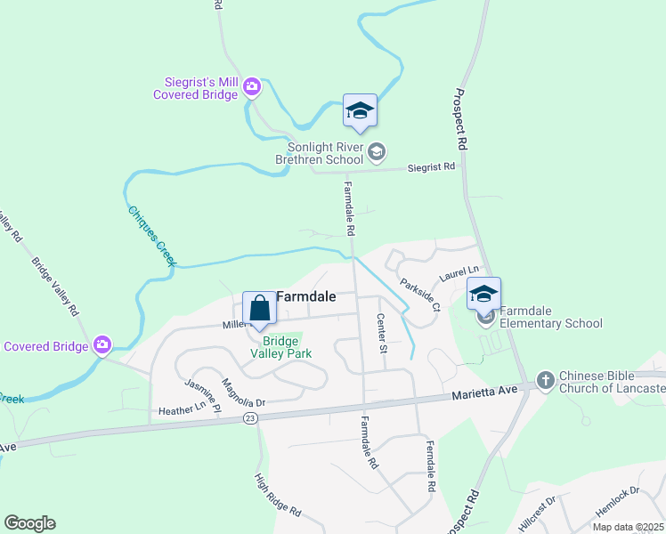 map of restaurants, bars, coffee shops, grocery stores, and more near 935 Mary Street in Mount Joy