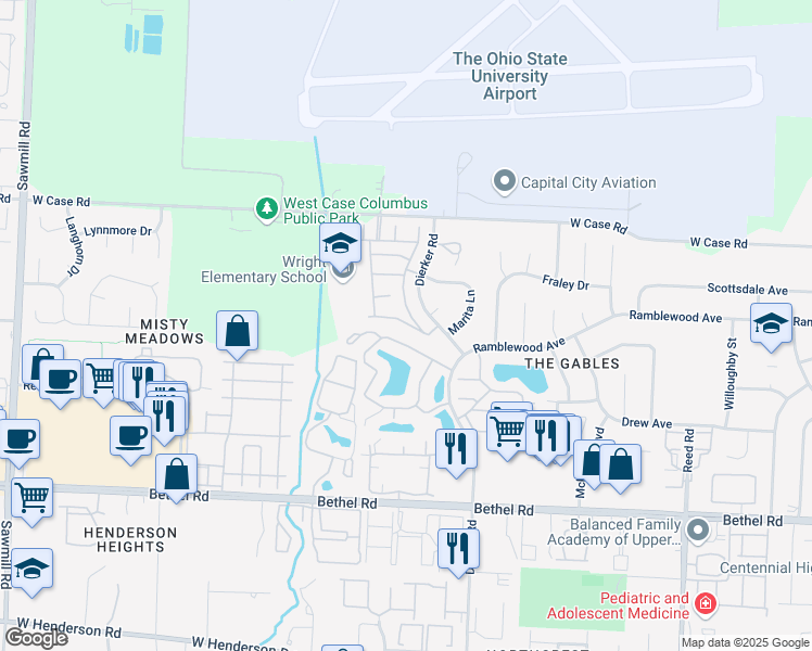 map of restaurants, bars, coffee shops, grocery stores, and more near 2211 Teardrop Avenue in Columbus
