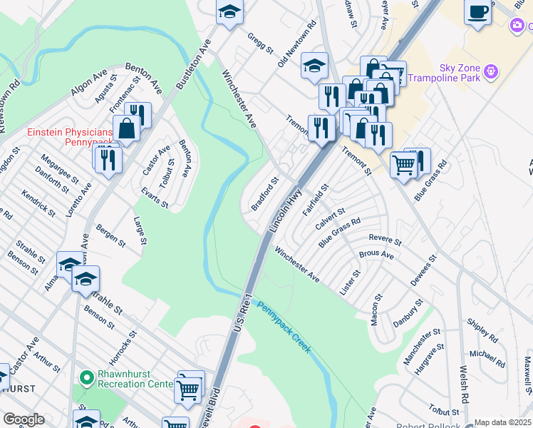 map of restaurants, bars, coffee shops, grocery stores, and more near 8816 East Roosevelt Boulevard in Philadelphia