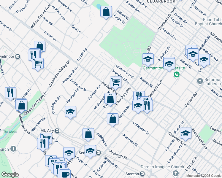 map of restaurants, bars, coffee shops, grocery stores, and more near Stenton Avenue & Wadsworth Avenue in Philadelphia