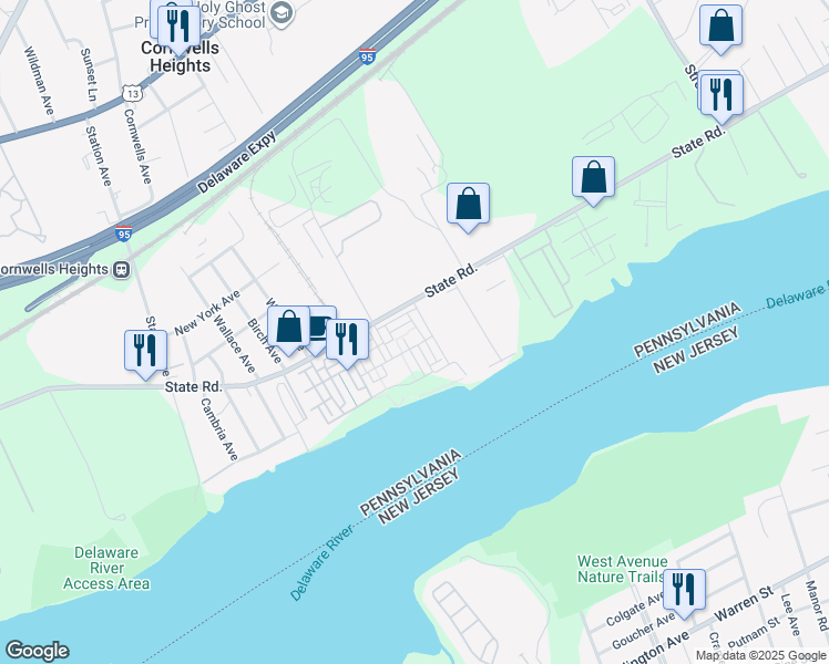 map of restaurants, bars, coffee shops, grocery stores, and more near in Bucks County