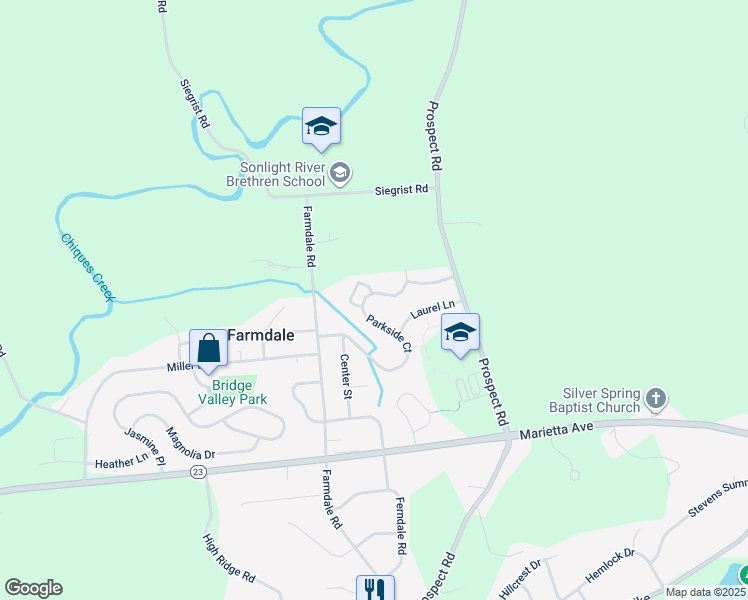 map of restaurants, bars, coffee shops, grocery stores, and more near 4020 Parkside Court in Mount Joy