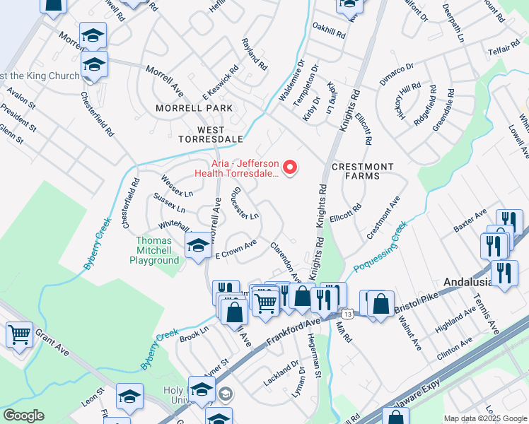 map of restaurants, bars, coffee shops, grocery stores, and more near 3603 East Crown Avenue in Philadelphia