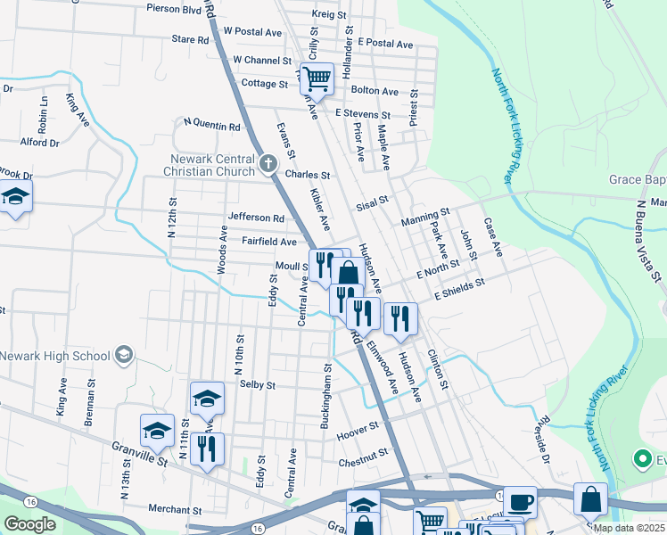 map of restaurants, bars, coffee shops, grocery stores, and more near 428 Mount Vernon Road in Newark