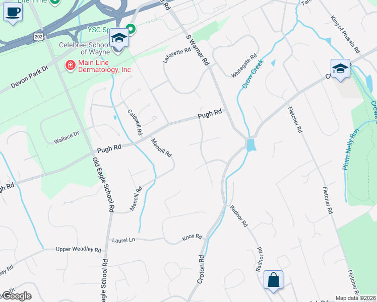 map of restaurants, bars, coffee shops, grocery stores, and more near 1089 Broadview Road in Wayne