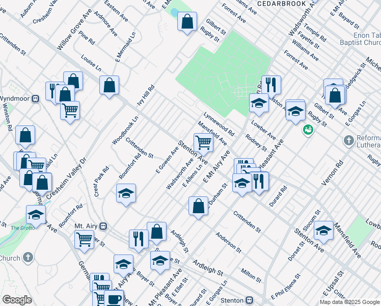 map of restaurants, bars, coffee shops, grocery stores, and more near 631 Wadsworth Avenue in Philadelphia